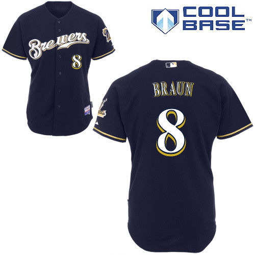 Ryan Braun #8 MLB Jersey-Milwaukee Brewers Men's Authentic Alternate Navy Cool Base Baseball Jersey